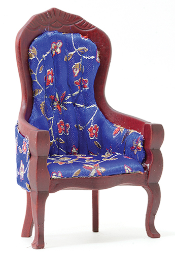 Victorian Gentleman's Chair, Mahogany with Blue Floral Fabric